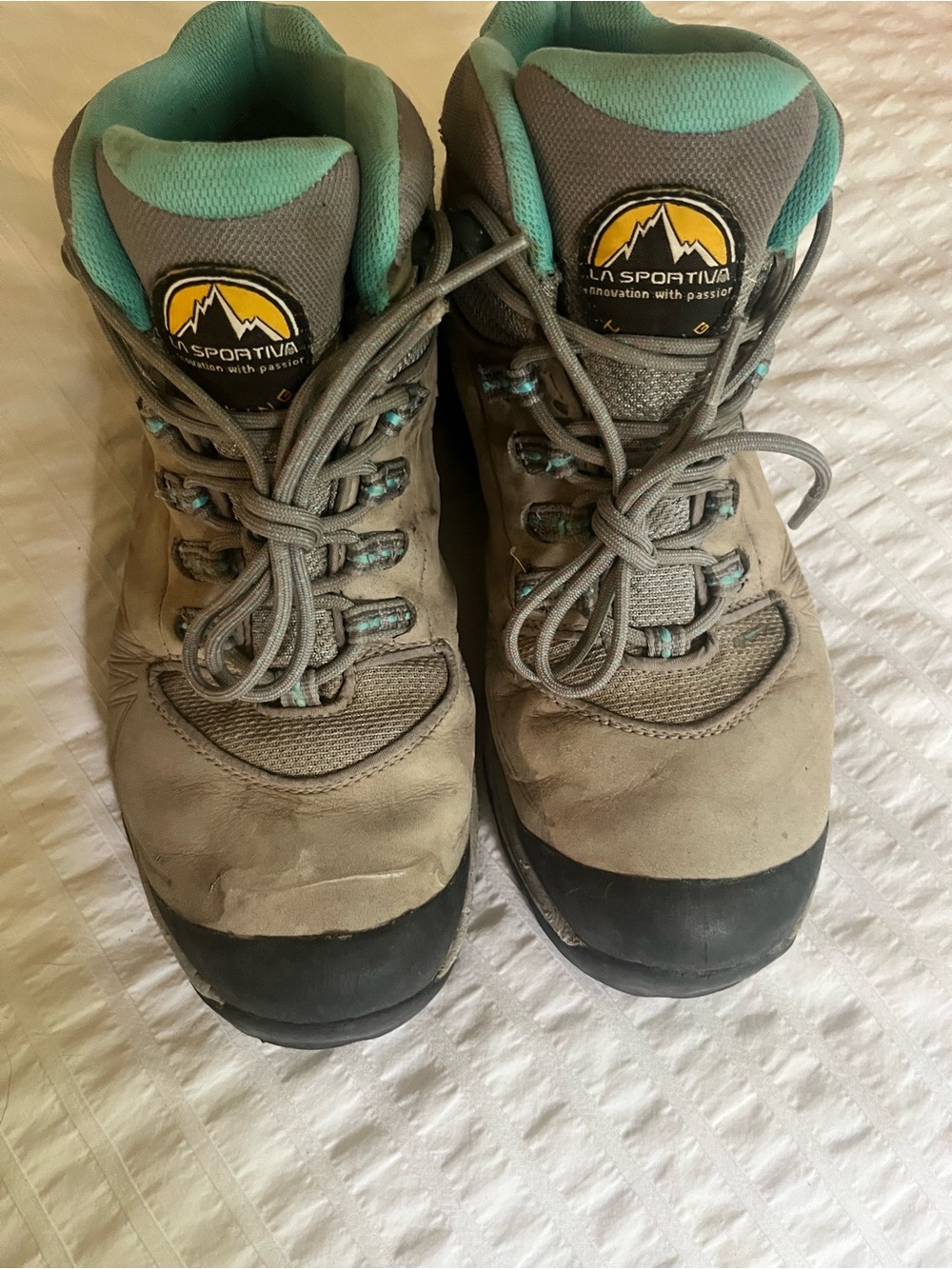 La Sportiva Women's Gray with Teal Accent Lace-Up Hiking Boots